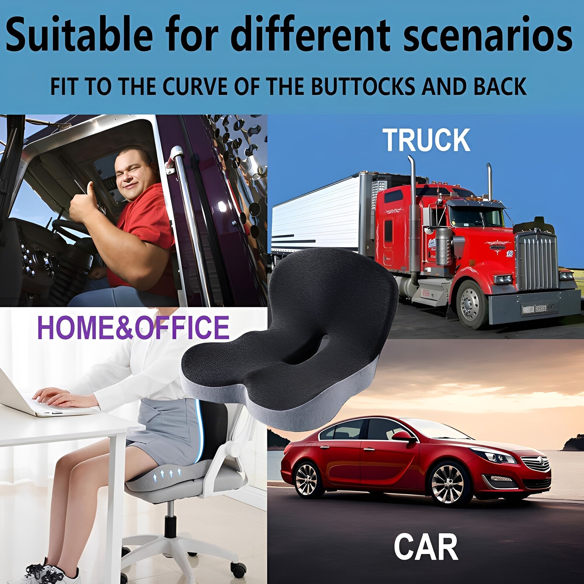 Memory Foam Seat Cushion Lumbar Support Ergonomic Back Support for Office Car