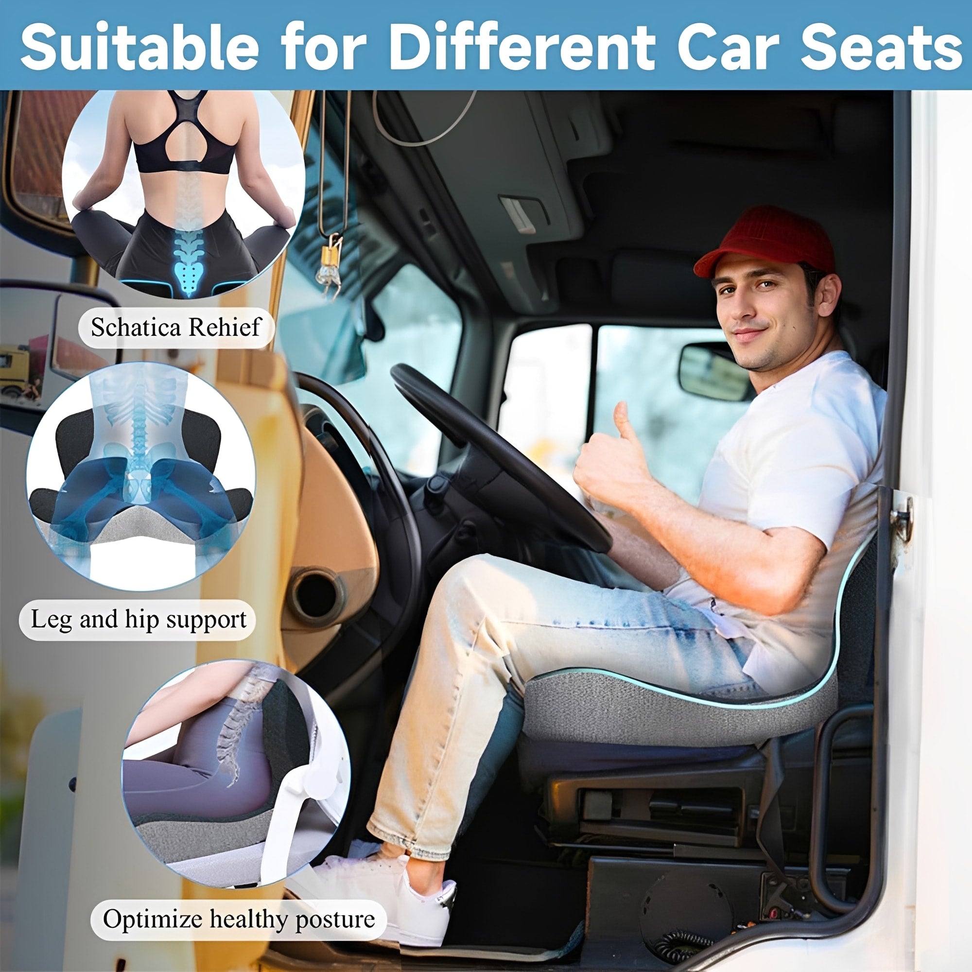 Memory Foam Seat Cushion Lumbar Support Ergonomic Back Support for Office Car