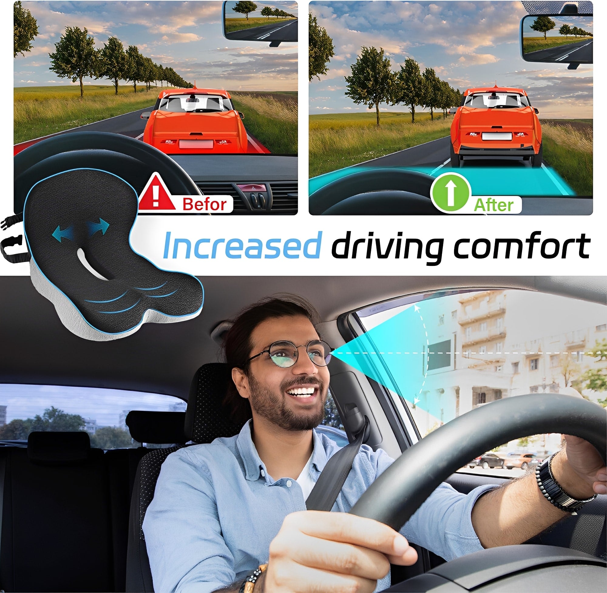 Memory Foam Seat Cushion Lumbar Support Ergonomic Back Support for Office Car