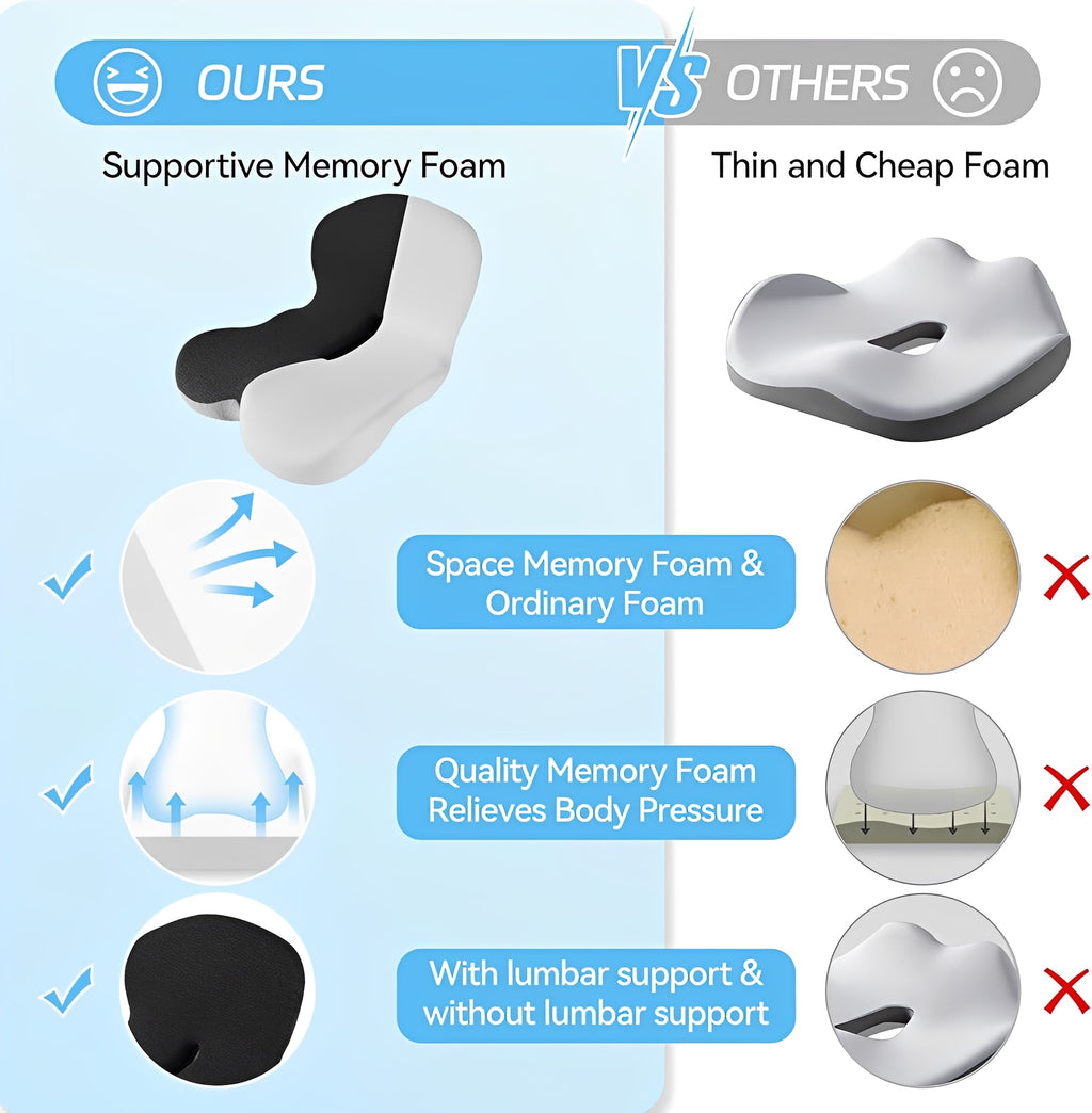 Memory Foam Seat Cushion Lumbar Support Ergonomic Back Support for Office Car